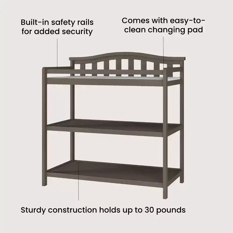 Table à langer pour bébé Child Craft Arch Top, avec matelas résistant à l'eau et sangle de sécurité, kit anti-basculement inclus pour éviter les chutes, finition sécuritaire pour bébé