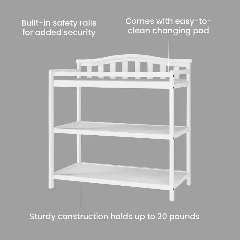 Table à langer pour bébé Child Craft Arch Top, avec matelas résistant à l'eau et sangle de sécurité, kit anti-basculement inclus pour éviter les chutes, finition sécuritaire pour bébé