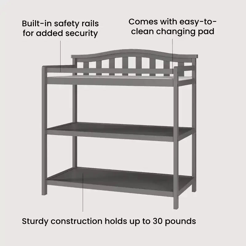 Table à langer pour bébé Child Craft Arch Top, avec matelas résistant à l'eau et sangle de sécurité, kit anti-basculement inclus pour éviter les chutes, finition sécuritaire pour bébé
