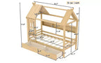 Lit plateforme Bellemave House avec tiroirs de rangement et fenêtre, cadre de lit plateforme en bois massif avec étagères, design amusant et enfantin, léger