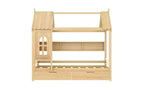 Lit plateforme Bellemave House avec tiroirs de rangement et fenêtre, cadre de lit plateforme en bois massif avec étagères, design amusant et enfantin, léger