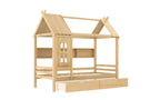 Lit plateforme Bellemave House avec tiroirs de rangement et fenêtre, cadre de lit plateforme en bois massif avec étagères, design amusant et enfantin, léger