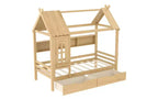 Lit plateforme Bellemave House avec tiroirs de rangement et fenêtre, cadre de lit plateforme en bois massif avec étagères, design amusant et enfantin, léger