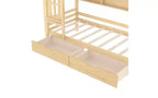 Lit plateforme Bellemave House avec tiroirs de rangement et fenêtre, cadre de lit plateforme en bois massif avec étagères, design amusant et enfantin, léger