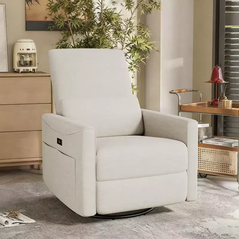 Fauteuil inclinable Dyonery Power Swivel Rocker en tissu avec support lombaire, ports USB/Type-C, petit canapé inclinable pour chambre de bébé et salon