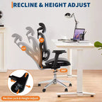 Chaise de bureau ergonomique en maille à dossier haut - accoudoirs réglables 4D, soutien lombaire et appui-tête, siège coulissant, chaise de bureau à roulettes pour ordinateur