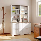 GustoWave 72 Bibliothèque haute avec 2 tiroirs de classement, étagère à livres moderne à 5 niveaux avec étagères réglables pour bureau à domicile, salon, blanc