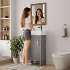 Meuble-lavabo de 16 po avec évier, meuble-lavabo de salle de bain vintage avec portes, meuble de salle de bain autoportant en bois de style rustique avec dessus