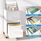 VIYET 25H Caisson de classement mobile à 2 tiroirs verrouillables, armoire roulante en métal sous le bureau avec roues, compatible avec les documents de format légal/lettre/A4 pour le bureau à domicile (blanc)