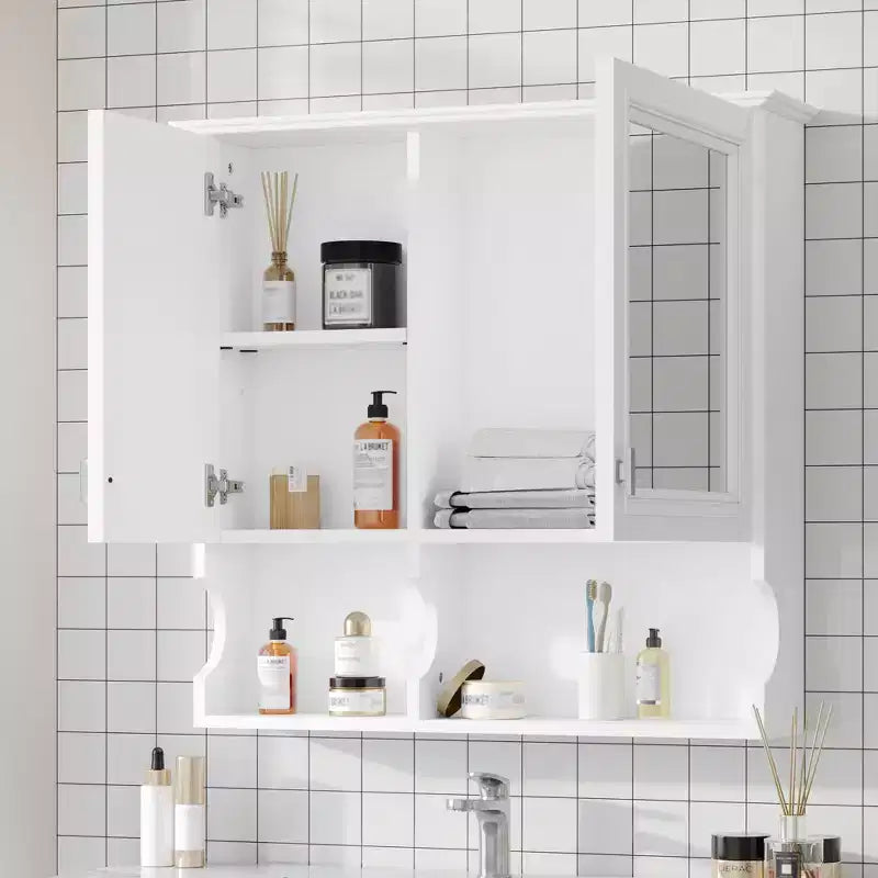 Meuble haut de salle de bain CASAINC 30'' avec miroir, étagères ouvertes, portes et étagère réglable