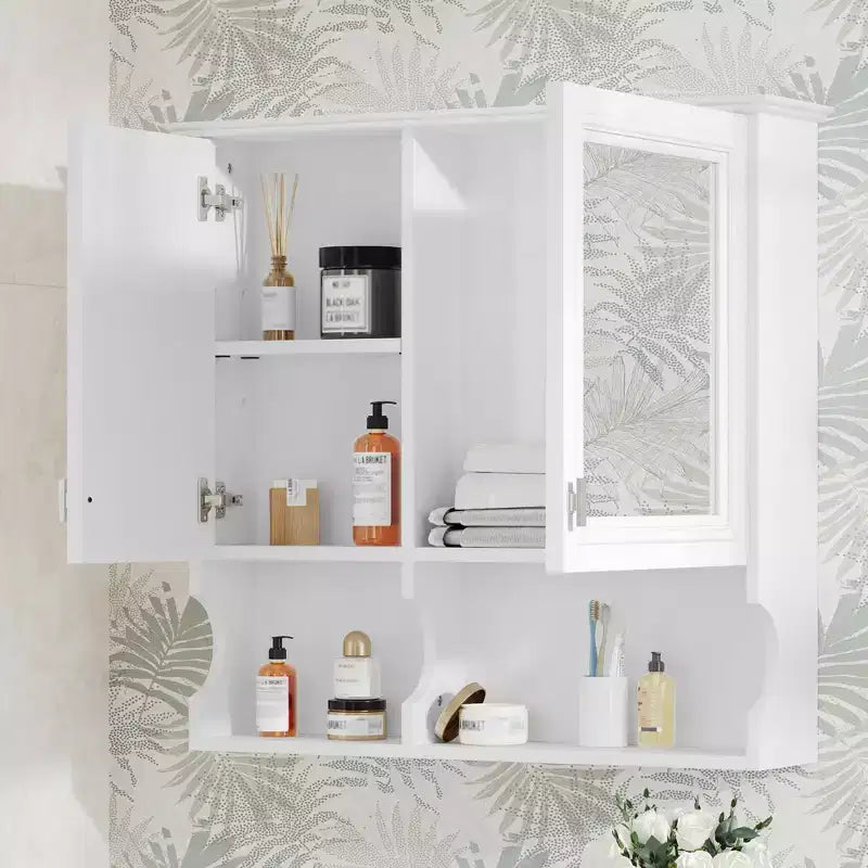 Meuble haut de salle de bain CASAINC 30'' avec miroir, étagères ouvertes, portes et étagère réglable