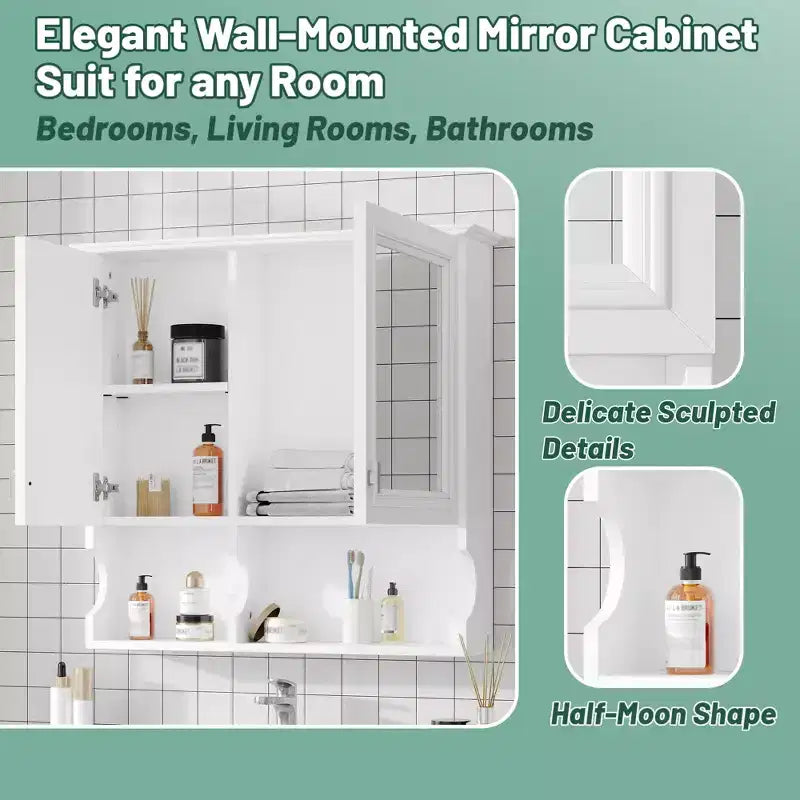 Meuble haut de salle de bain CASAINC 30'' avec miroir, étagères ouvertes, portes et étagère réglable