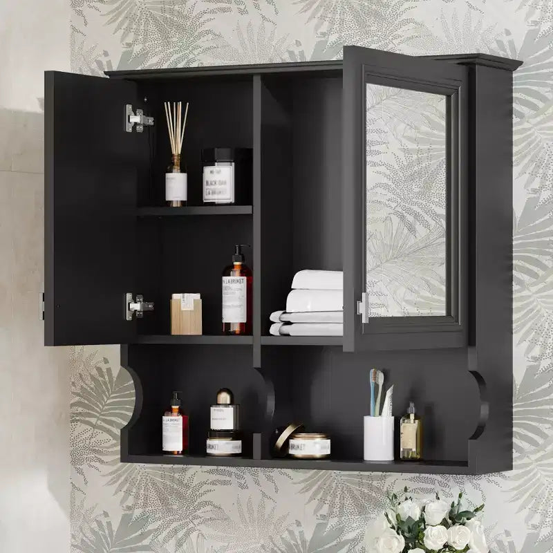 Meuble haut de salle de bain CASAINC 30'' avec miroir, étagères ouvertes, portes et étagère réglable