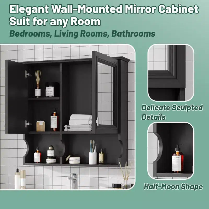 Meuble haut de salle de bain CASAINC 30'' avec miroir, étagères ouvertes, portes et étagère réglable