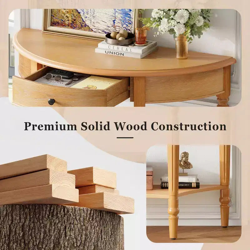GDFStudio Malory Table console demi-lune de ferme 39 po avec tiroir et étagère