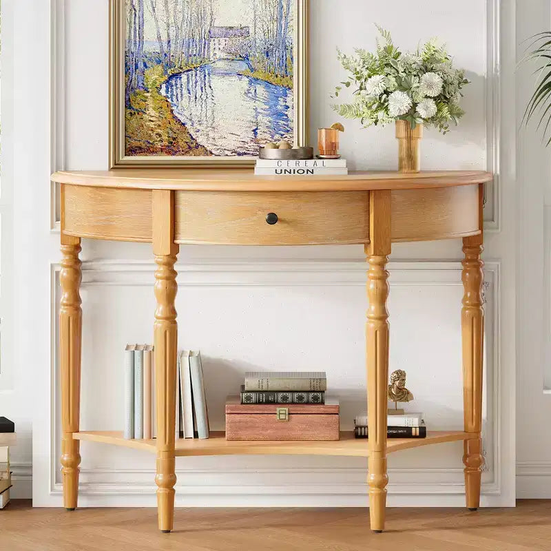 GDFStudio Malory Table console demi-lune de ferme 39 po avec tiroir et étagère
