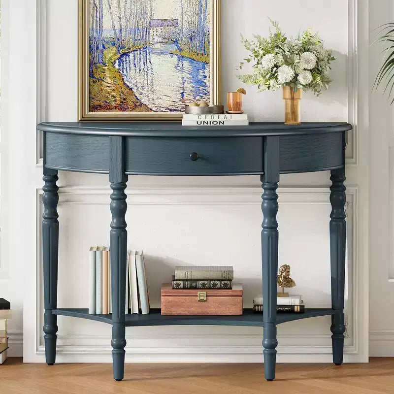 GDFStudio Malory Table console demi-lune de ferme 39 po avec tiroir et étagère