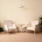 French Accent Chair, Traditional Wood Frame, Linen Upholstery, Distressed Finish, Single