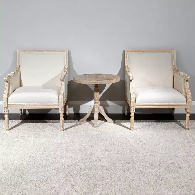 Fauteuil d'appoint français, cadre en bois traditionnel, revêtement en lin, finition vieillie, à l'unité