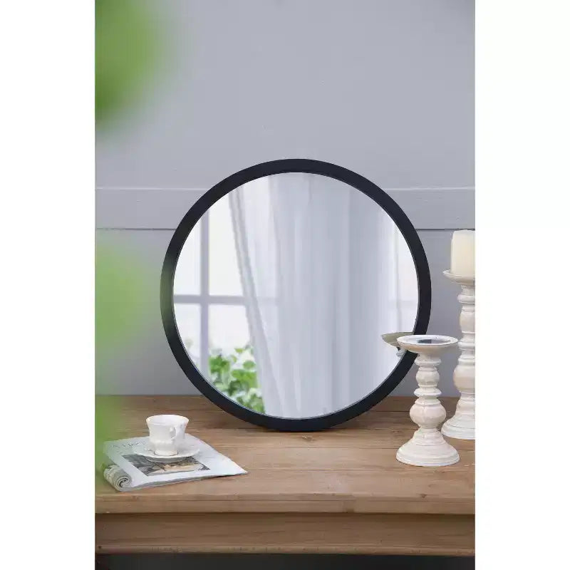 Miroir mural rond de 50 x 50 cm avec cadre en bois noir