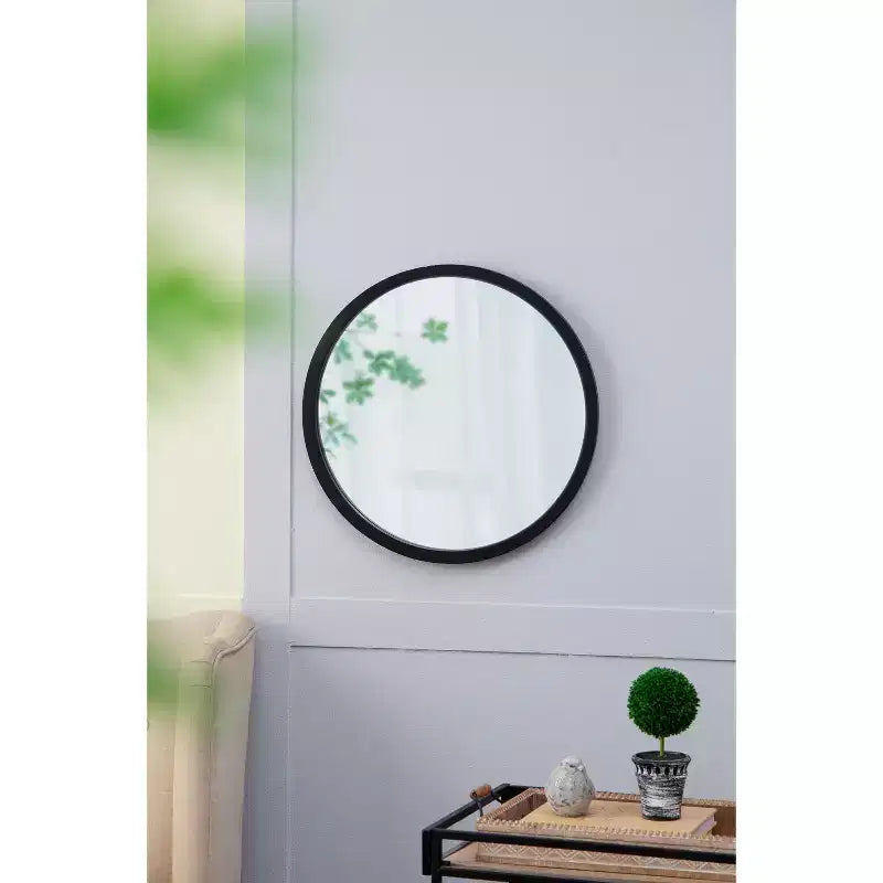 Miroir mural rond de 50 x 50 cm avec cadre en bois noir