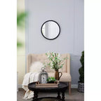 Miroir mural rond de 50 x 50 cm avec cadre en bois noir