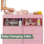 Acekool Commode à Langer avec Tiroirs Pieds en Métal Meuble de Rangement pour Chambre de Bébé
