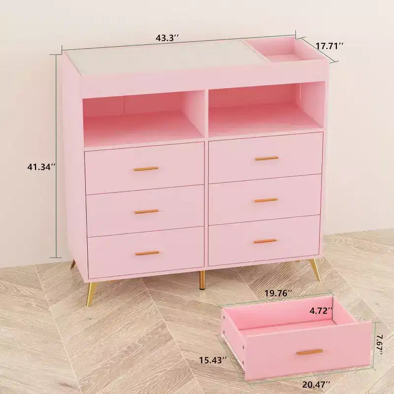 Acekool Commode à Langer avec Tiroirs Pieds en Métal Meuble de Rangement pour Chambre de Bébé
