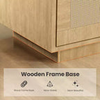 Bibliothèque Acekool à 5 niveaux avec portes en rotin, étagères réglables, armoire de rangement en bois style bohème pour salon ou chambre à coucher