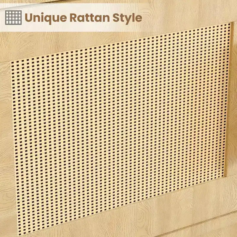 Bibliothèque Acekool à 5 niveaux avec portes en rotin, étagères réglables, armoire de rangement en bois style bohème pour salon ou chambre à coucher