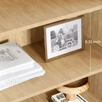 Bibliothèque Acekool à 5 niveaux avec portes en rotin, étagères réglables, armoire de rangement en bois style bohème pour salon ou chambre à coucher