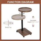 Table d'appoint en C, pivotante à 360 degrés et réglable en hauteur, table de canapé moderne, table basse mobile, table d'appoint avec base coulissante, pour salon