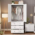 Armoire de rangement avec tiroirs, armoire en bois de 176,5 cm avec tringle de suspension, placard de rangement à 2 portes pour chambre à coucher