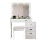 Coiffeuse avec miroir coulissant et 3 modes d'éclairage, bureau de maquillage avec tabouret et 5 tiroirs pour chambre à coucher