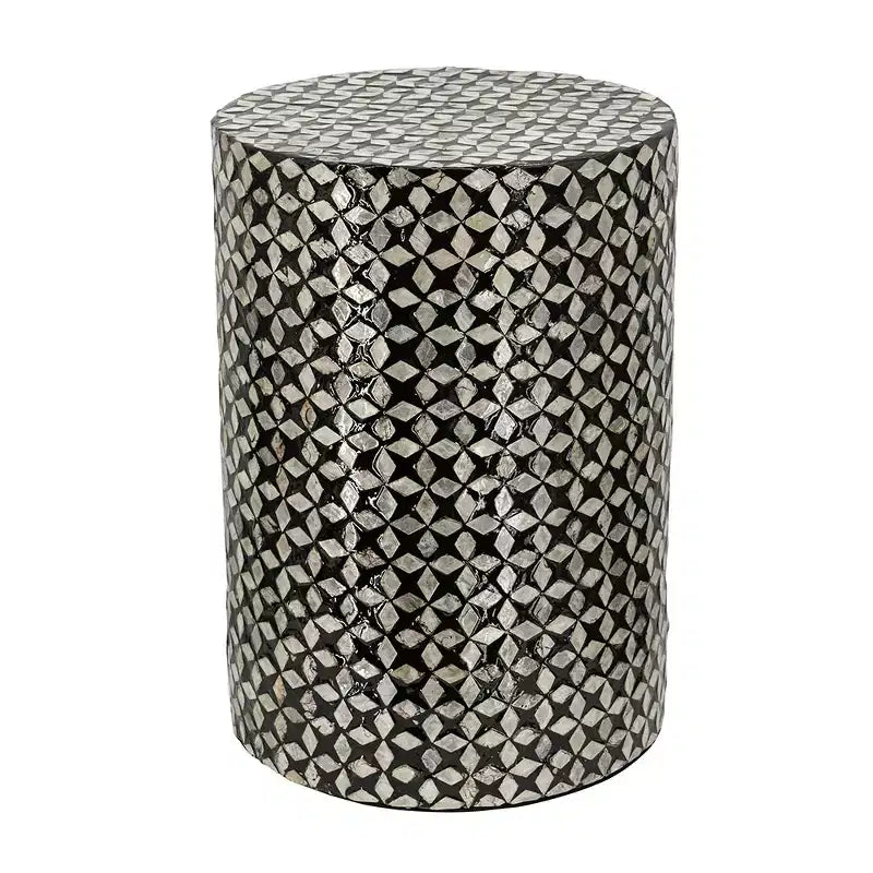 Tabouret d'appoint rond en Capiz noir D14x20