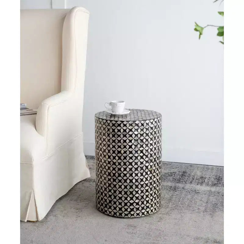 Tabouret d'appoint rond en Capiz noir D14x20