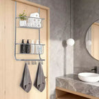 Organiseur de Douche Métallique à 2 Niveaux avec 6 Crochets et Rangement Suspendu Ajustable pour Salle de Bain, Chambre