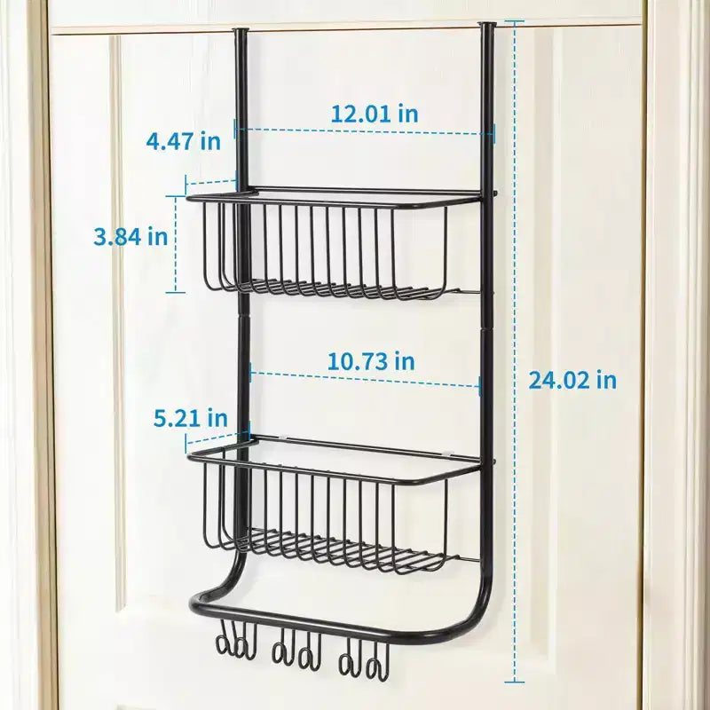 Organiseur de Douche Métallique à 2 Niveaux avec 6 Crochets et Rangement Suspendu Ajustable pour Salle de Bain, Chambre
