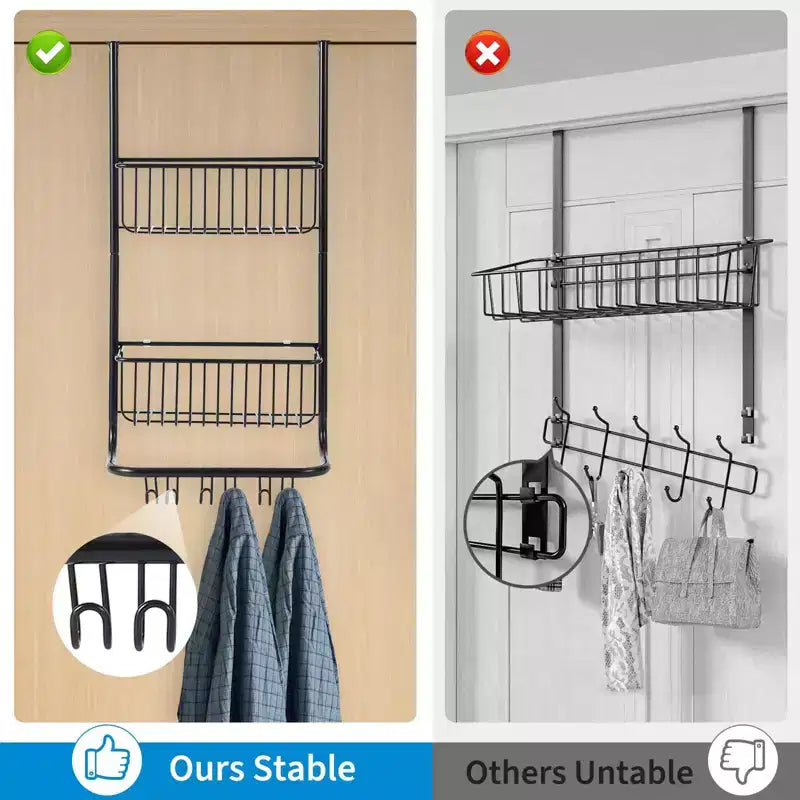 Organiseur de Douche Métallique à 2 Niveaux avec 6 Crochets et Rangement Suspendu Ajustable pour Salle de Bain, Chambre
