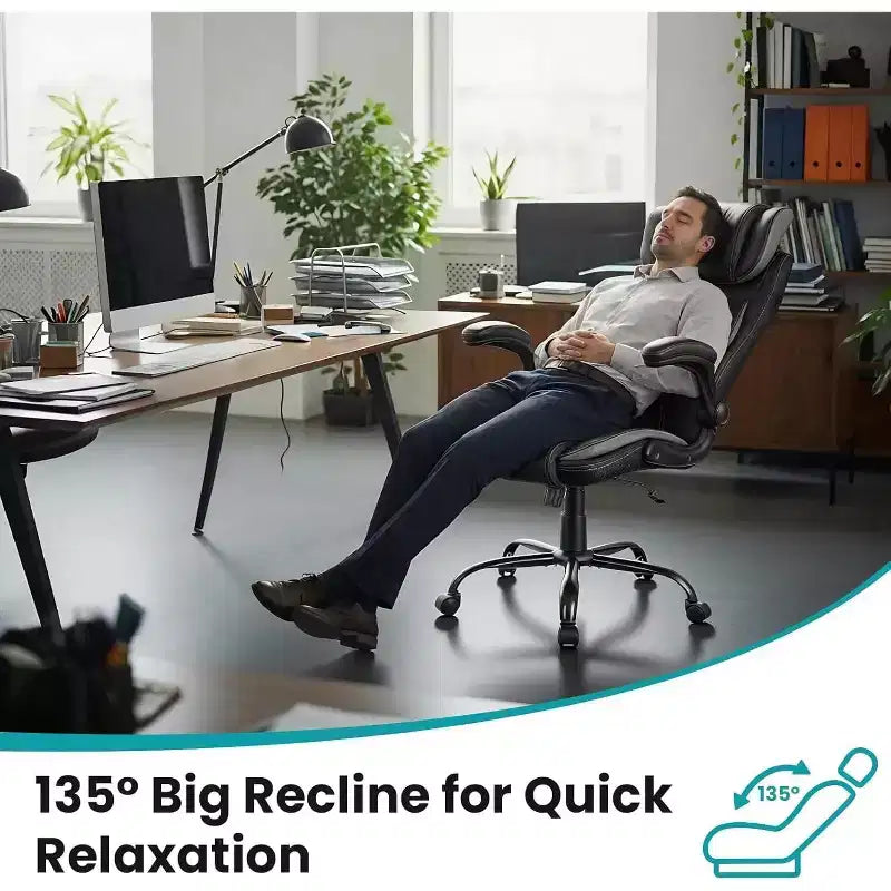 Chaise de Bureau Ergonomique avec Support Lombaire à Ressorts Ensachés - Fauteuil de Direction en Cuir, Appuie-tête Réglable, Accoudoirs Relevables, Chaise Inclinable pour Ordinateur