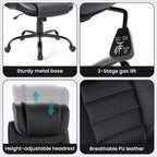 Chaise de Bureau Ergonomique avec Support Lombaire à Ressorts Ensachés - Fauteuil de Direction en Cuir, Appuie-tête Réglable, Accoudoirs Relevables, Chaise Inclinable pour Ordinateur