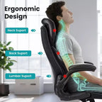 Chaise de Bureau Ergonomique avec Support Lombaire à Ressorts Ensachés - Fauteuil de Direction en Cuir, Appuie-tête Réglable, Accoudoirs Relevables, Chaise Inclinable pour Ordinateur