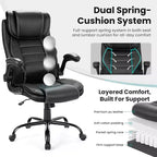 Chaise de Bureau Ergonomique avec Support Lombaire à Ressorts Ensachés - Fauteuil de Direction en Cuir, Appuie-tête Réglable, Accoudoirs Relevables, Chaise Inclinable pour Ordinateur