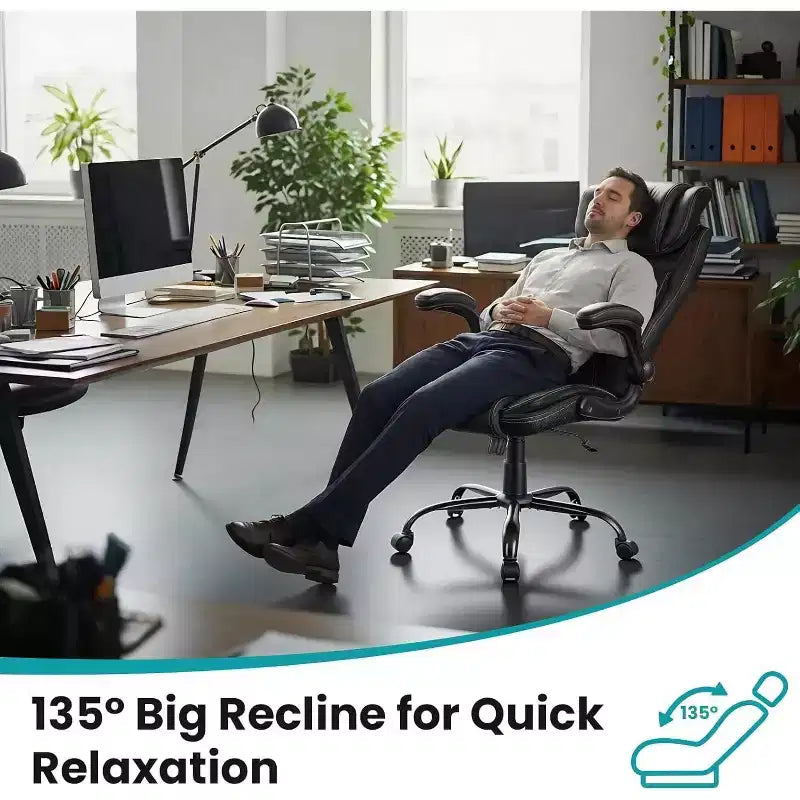 Chaise de Bureau Ergonomique avec Support Lombaire à Ressorts Ensachés - Fauteuil de Direction en Cuir, Appuie-tête Réglable, Accoudoirs Relevables, Chaise Inclinable pour Ordinateur