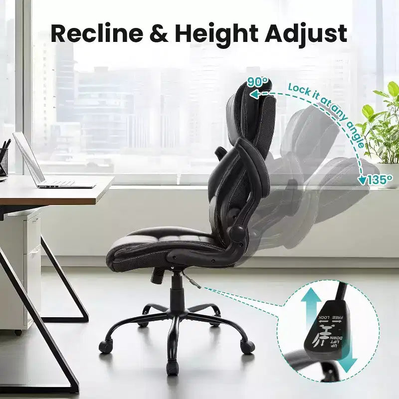 Chaise de Bureau Ergonomique avec Support Lombaire à Ressorts Ensachés - Fauteuil de Direction en Cuir, Appuie-tête Réglable, Accoudoirs Relevables, Chaise Inclinable pour Ordinateur