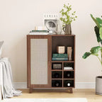 JVNOXK Buffet de rangement de 34 pouces avec casier à vin, plusieurs compartiments de rangement, pour meubles de salon, noyer