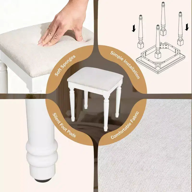 JVNOXK Coiffeuse 44,37 pouces avec miroir triple pliable, 13 ampoules Hollywood et 3 modes d'éclairage, grande station de charge avec 5 tiroirs et étagères, blanche