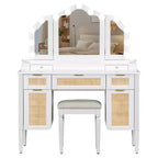 JVNOXK Coiffeuse 44,37 pouces avec miroir triple pliable, 13 ampoules Hollywood et 3 modes d'éclairage, grande station de charge avec 5 tiroirs et étagères, blanche
