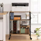 Support d'imprimante mobile à 3 niveaux avec station de charge et étagère de rangement – Organisateur de bureau roulant pour la maison, la cuisine, le salon