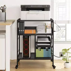 Support d'imprimante mobile à 3 niveaux avec station de charge et étagère de rangement – Organisateur de bureau roulant pour la maison, la cuisine, le salon